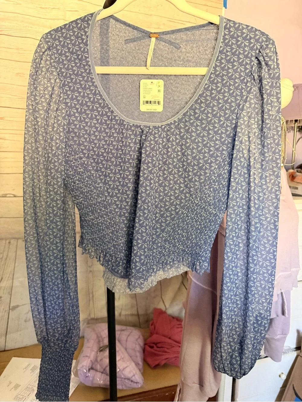 Free People Blue Dottie Long Sleeve Blouse - Picture 4 of 6